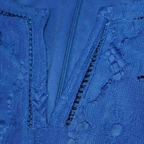 J Howard Blue Floral Lace Overlay Dress Size 16 V-Neck with Ruffled Sleeves - Picture 9 of 11